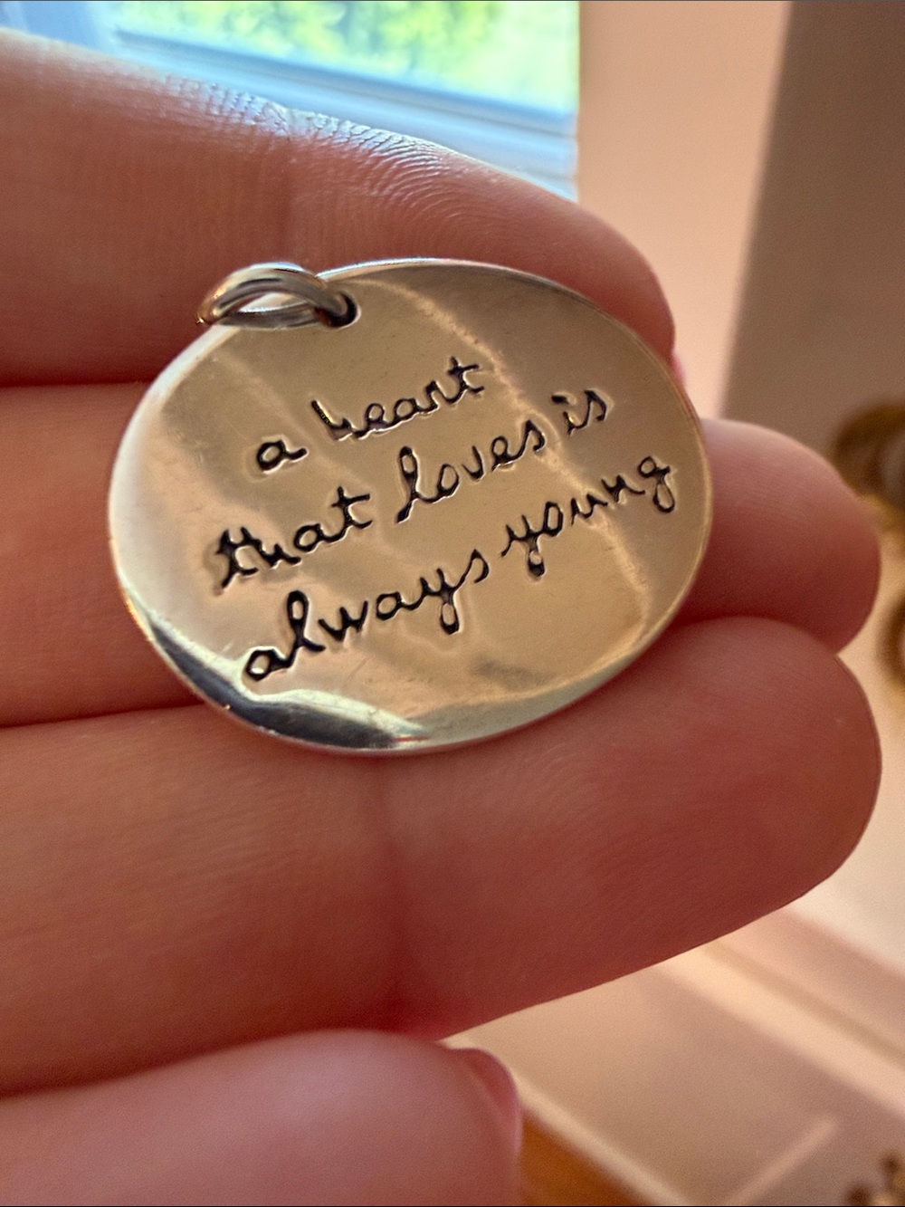 Vintage Far Fetched Sterling Silver A Heart that Loves is Always Young Pendant - Picture 2 of 3